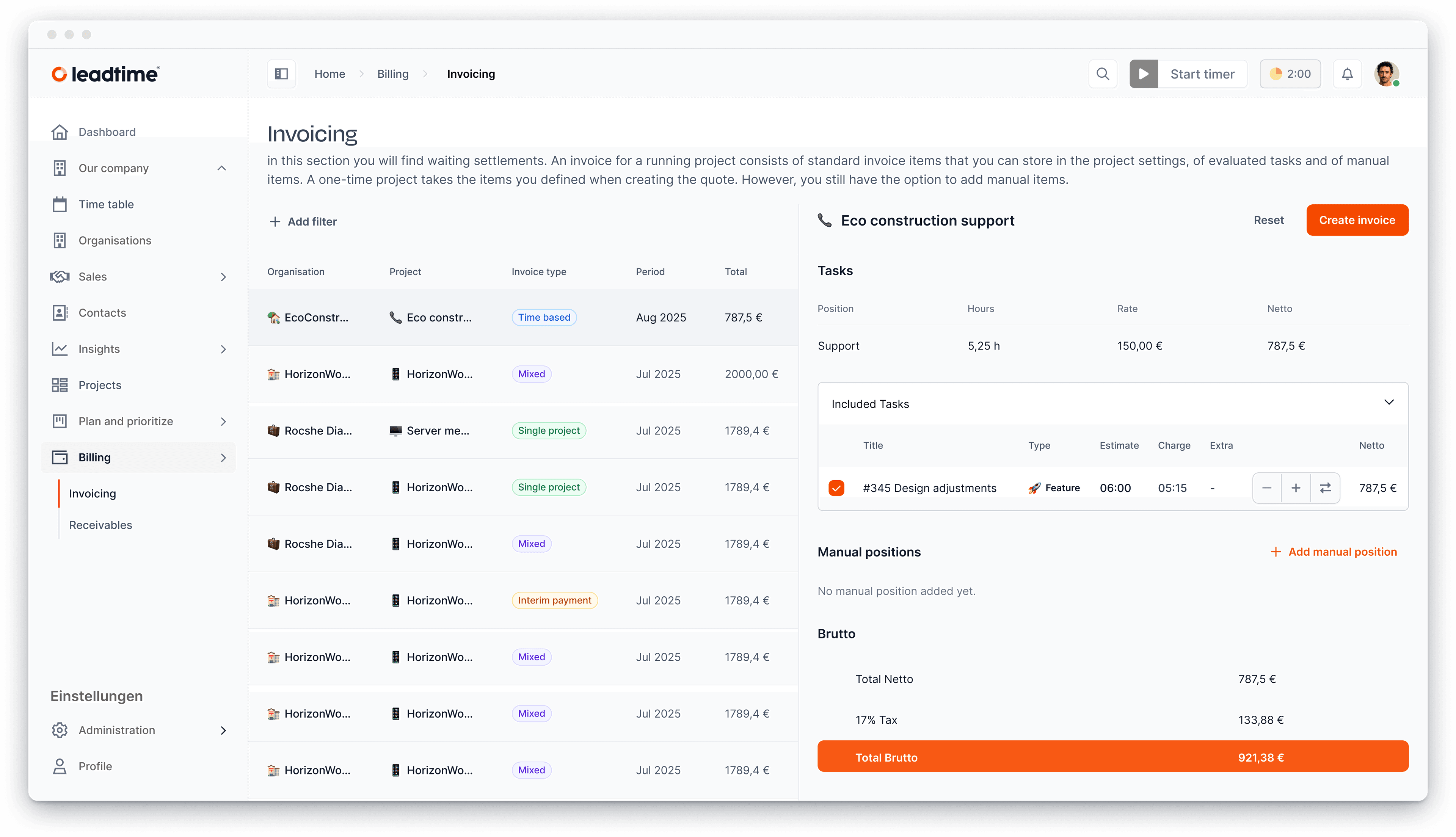 Leadtime – Rechnungsstellung