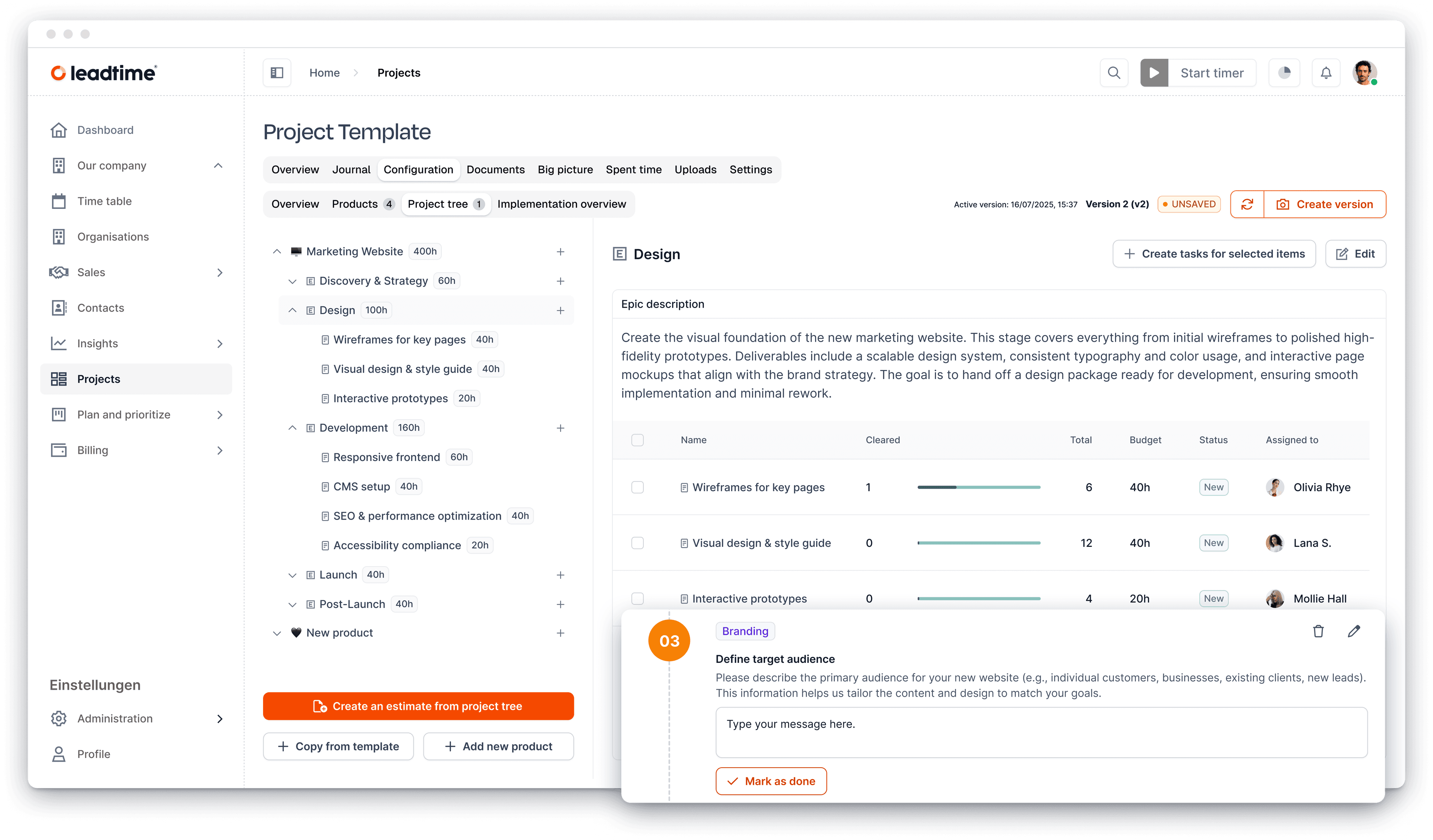 Leadtime – Projektübersicht